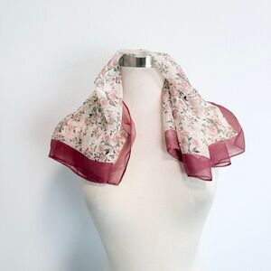 Vintage White Pink Sheer Floral Lilac Rose Colorblocked Flowers Scarf Square